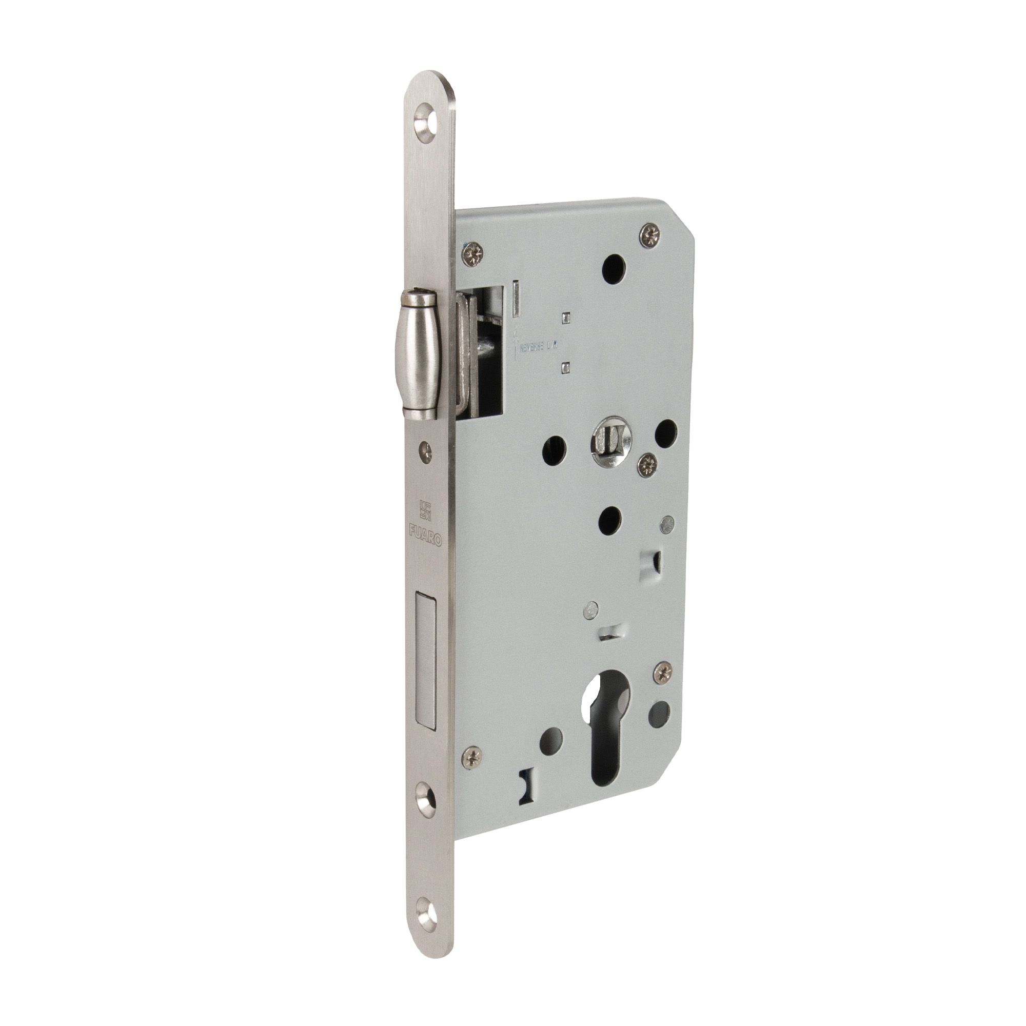 Замок Fuaro (Фуаро) врезной DD.INOX/C-55.72/R с роликовой защелкой (лиц.планка 20 мм)